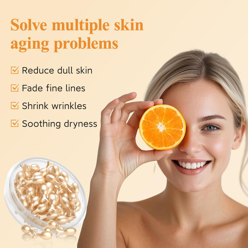 HKH Vitamin C Serum For Face: 76 Capsules Anti-Aging Wrinkles With Vit C & Vitamin E Serum For Women Over 30+ - Reducing Fine Lines - Smoothing & Firming Skin - Travel Friendly（38+38Ct） 2 Pack Vitamin C