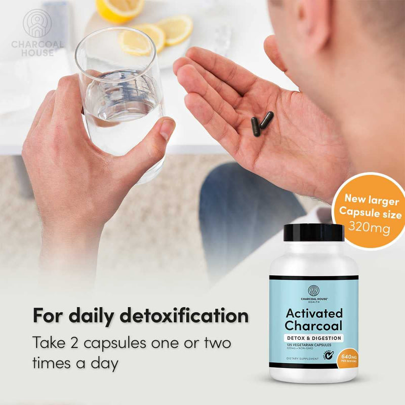 [Australia] - Activated Charcoal Capsules for Adults | Natural, Vegan, Non-GMO & Gluten Free | USP Charcoal Pills for Stomach Cleanse, Healthy Digestion, Gas & Nausea | USP Medical Grade | 125 ct. 