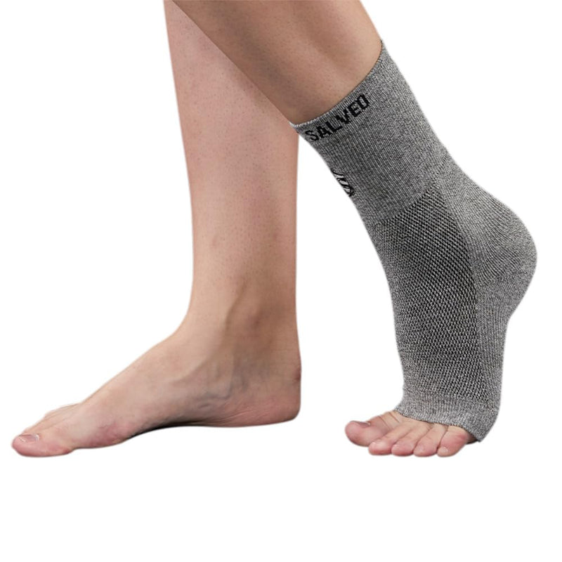 VitalSalveo Open Toes Compression Ankle Sleeve/Brace with Germanium and Charcoal – Relieves Swelling, Achilles Tendon Pain, Plantar Fasciitis, Foot and Joint Pain, Supports Sprained Ankles, Arthritis, Inflammation, and Circulation – Suitable for Day an...