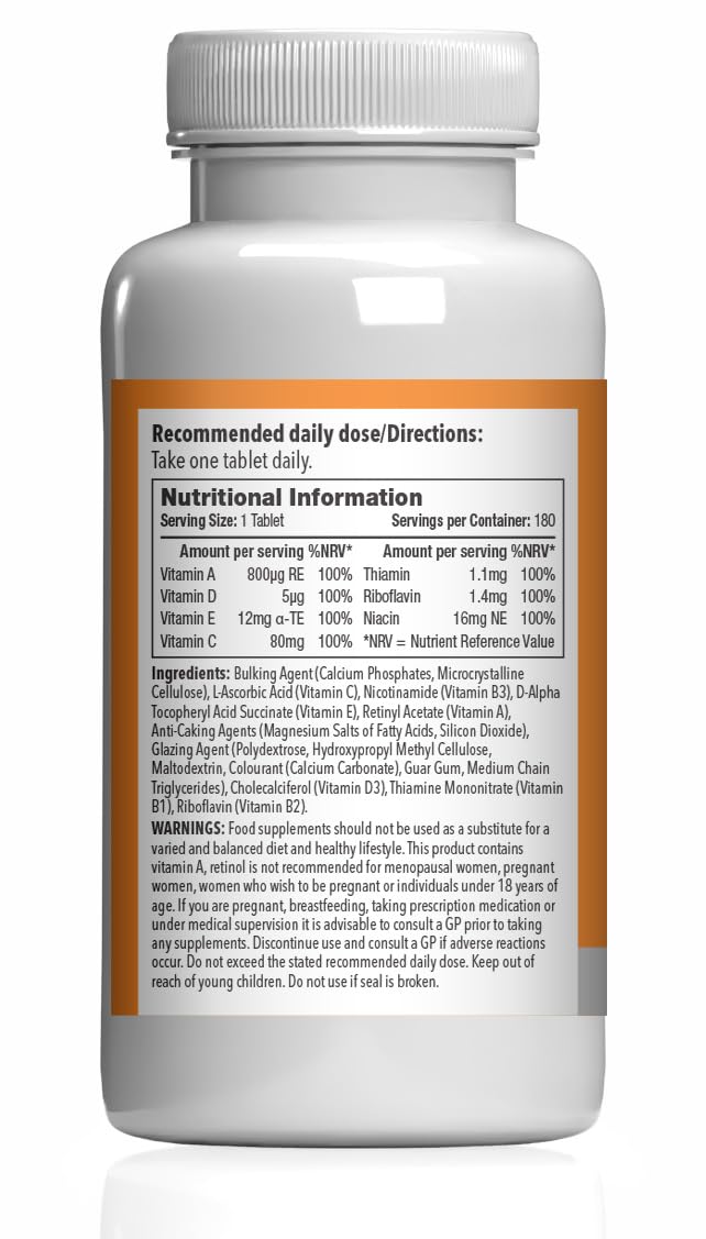 Multivitamin Complex | Supports Immune Health, Energy & Skin Health | Suitable for Vegans & Vegetarians | 360 Tablets = 12 Months’ Supply | Manufactured in The UK in Accordance with GMP Standards 180 count (Pack of 2)