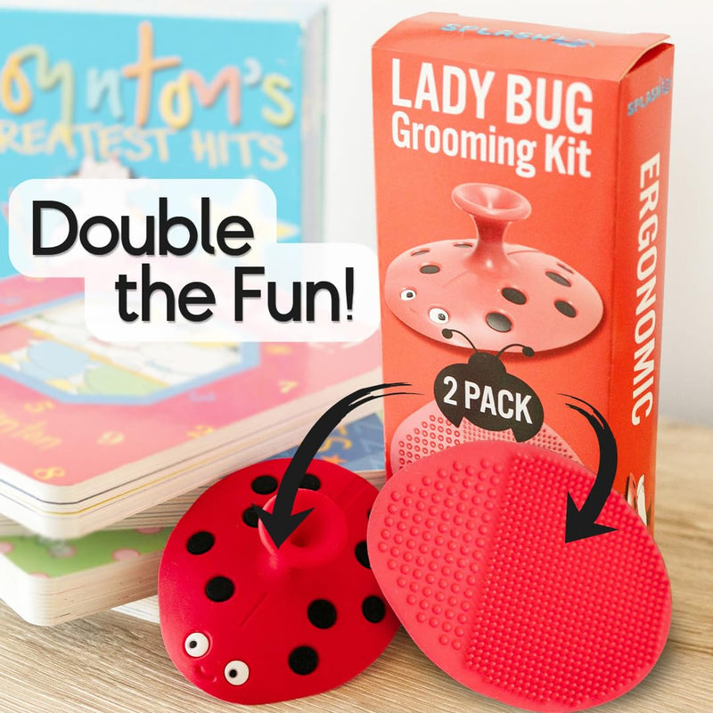 [Australia] - SplashEZ Cradle Cap Brush for Babies | Soothing Newborn Head Massager | Food-Grade Soft Silicone Baby Bath Brush & Scalp Scrubber | Infant Cradle Cap Comb - Organic Shape & Ladybug Design, 2-Pack 