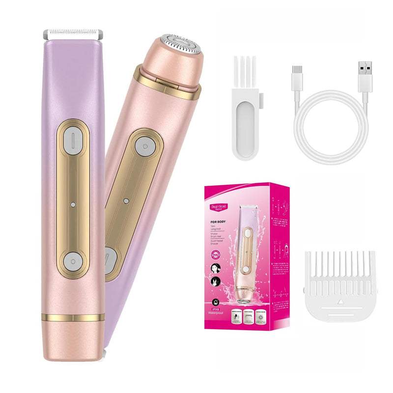 [Australia] - 2 in 1 Bikini Trimmer for Women Dual Head Electric Razor IPX7 Waterproof Wet/Dry Use Women Electric Shaver, Body Facial Hair Remover for Bikini Legs Arm Underarm, Rechargeable 