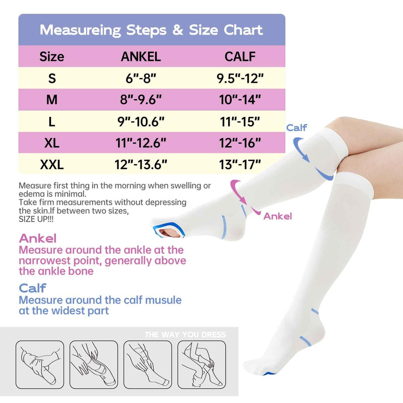 Anti Embolism Compression Stockings for Women and Men Ted Hose Socks 15-20 mmhg Moderate Level With Inspect Toe Hole Medium White