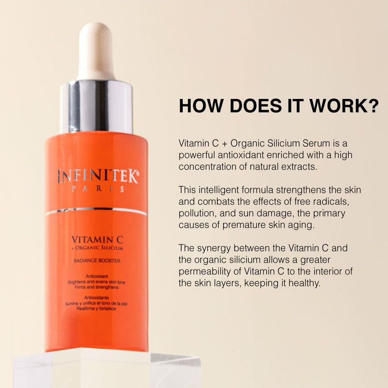 Infinitek Paris Vitamin C Facial Serum | With Organic Silicon & Ferulic Acid | Brightening Face Skincare Essential for a Smoother, Luminous Complexion | 1 fl oz / 30 ml Vitamin C Face Serum