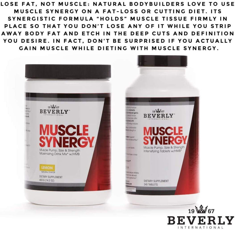 [Australia] - Beverly International Muscle Synergy 405g (Lemon Powder 14.3 oz) Dramatic Muscle Pump, Size & Strength Maximizing Drink Mix w/HMB. L-Arginine, L-Citrulline, Creatine Monohydrate, L-Ornithine 