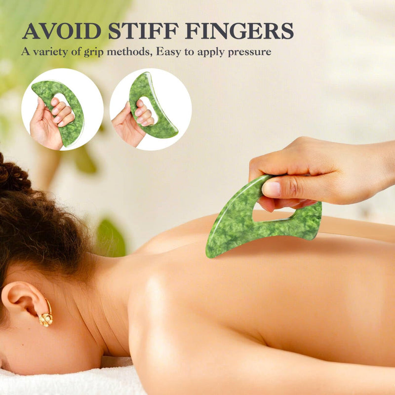 [Australia] - 3 PCS Jade Stone Gua Sha Massage Tool Large Guasha Board with Handle Muscle Scraping Massage Tools Body Sculpting Anti Cellulite Spa Acupuncture Tools,Full Body Deep Tissue Massage Style 1 
