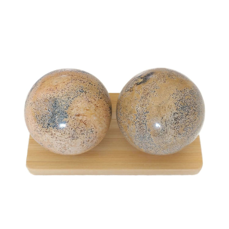 [Australia] - Top Chi Picture Jasper Baoding Balls with Stand for Hand Therapy, Exercise, and Stress Relief (Large 2 Inch) Large 2 Inch 