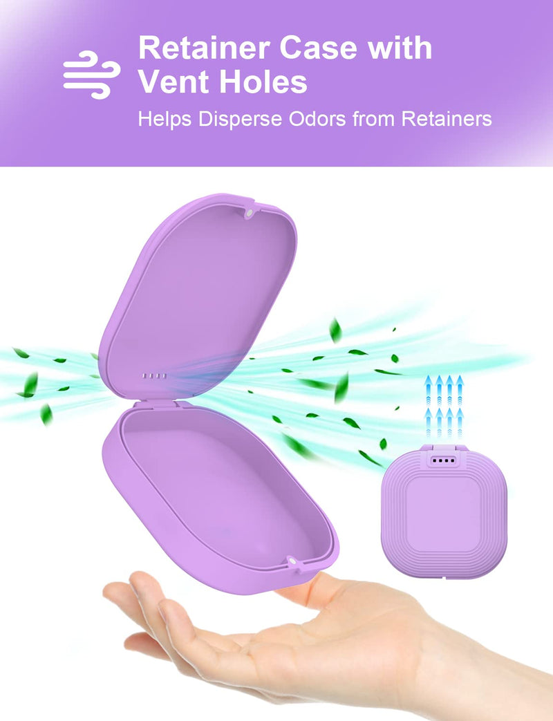 [Australia] - HEMILAB® Retainer Case, Slim Aligner Case with Vent Holes, Compatible with Invisalign, Mouth Guard Case, Cute Retainer Case with Retainer Removal Tool and Brush, Purple 