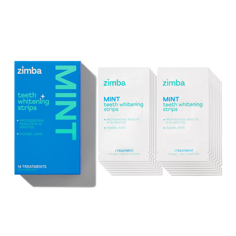 Zimba Teeth Whitening Strips Vegan Whitening Strip Enamel Safe Teeth Whitening Hydrogen Peroxide Teeth Whitener for Coffee, Wine, Tobacco, and Other Stains, 28 Strips (14 Day Treatment), Mint