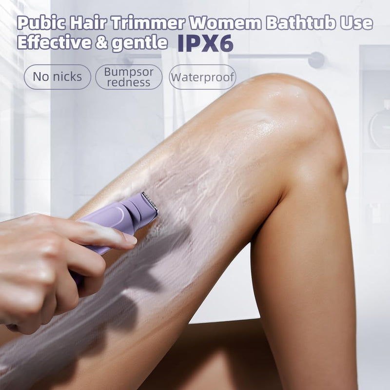 [Australia] - 2 in 1 Women's Electric Shaver, Dual Head Bikini Hair Trimmer, IPX6 Waterproof, Wet & Dry, Bikini Underarm Leg Arm Body Facial Epilator, (Purple) Purple 