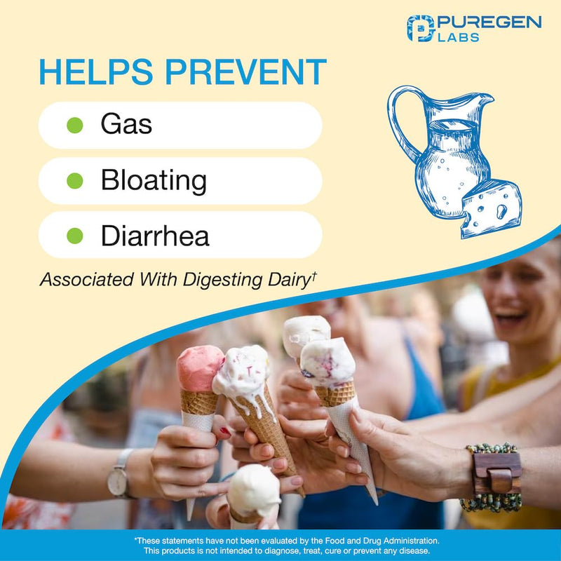 [Australia] - Puregen Labs Dairy Relief Natural Fast Acting Lactase Enzyme 3000 FCC, Lactose Intolerance Pills 90 Caplets 1 