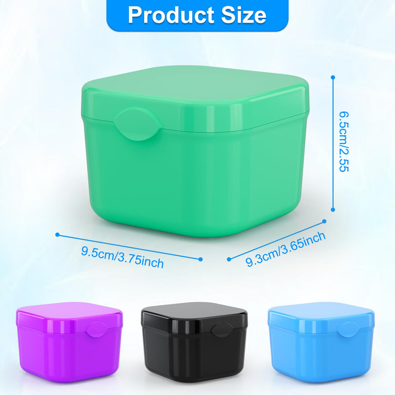 2 Pack Denture Cups for Soaking Dentures, Colorful Denture Bath Case with Brush, Denture Cup Soaking Holder False Teeth Container Mouth Guard Storage Case Cleaning Black+Blue