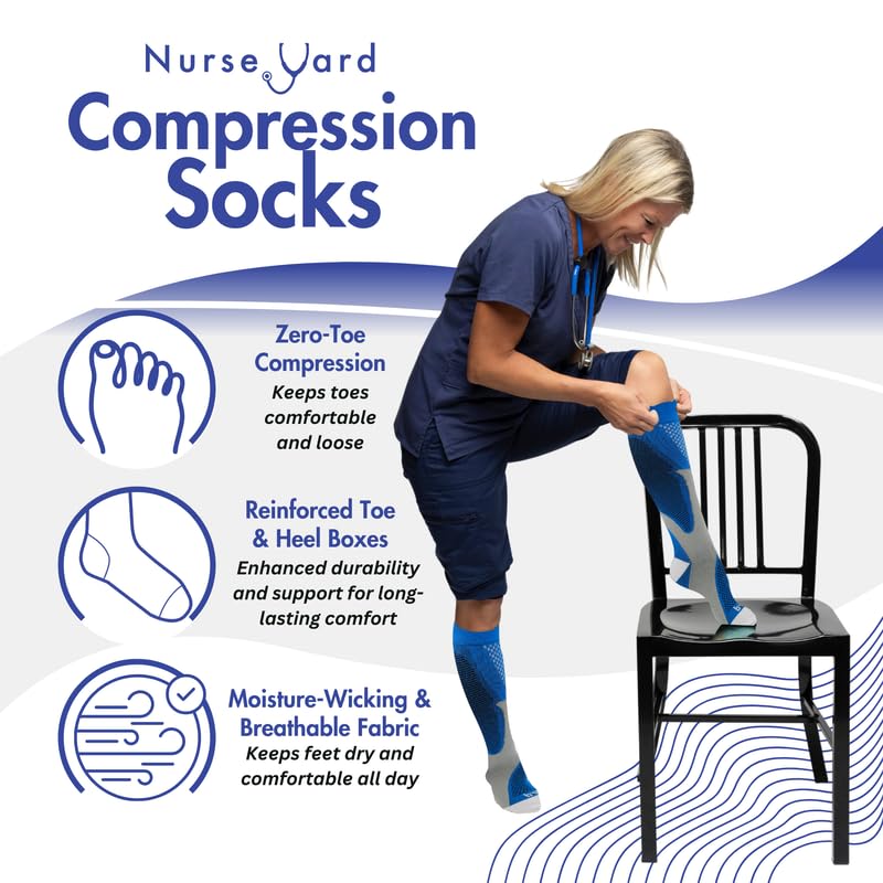 [Australia] - Compression Socks for Nurses - Women & Men - 20-30mmHg Graduated Compression, Zero-Toe Compression, For Medical Staff, Nursing, Athletic Support Such As Running, Cycling, Hiking - 1 Pair Large-X-Large Blue 