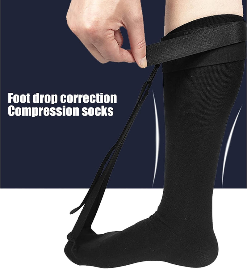 Plantar Fasciitis Sock Night Splint Foot Drop Brace Leg Calf Stretcher Compression Socks for Plantar Fasciitis Achilles Tendonitis Heel Pain Relief Arch Ankle Support Sleeve Hamstring Stretch Wrap Large Black, a Pair