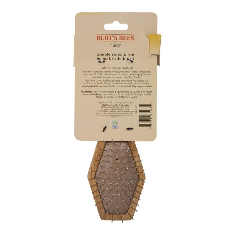 Burt's Bees for Pets Double Sided Pin & Hemp Bristle Dog Brush | Best All-Purpose Dog Brush to Reduce Shedding | for Long & Short Haired Large Dogs, Bamboo Brown Large - 1 Count - PawsPlanet Australia