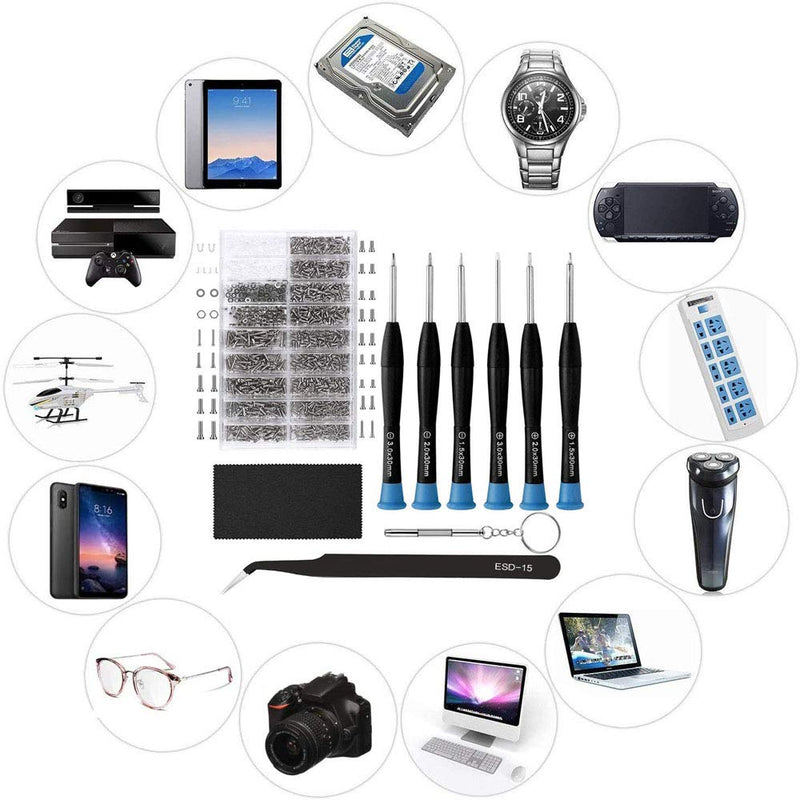 [Australia] - Eyeglasses Repair Kit, HKIDEE Sunglasses Repair Kit with 1000PCS Eyeglass Screws and 6 Pcs Screwdrivers Tweezer for Glasses, Sunglass, Watch Clock Spectacle Repair 