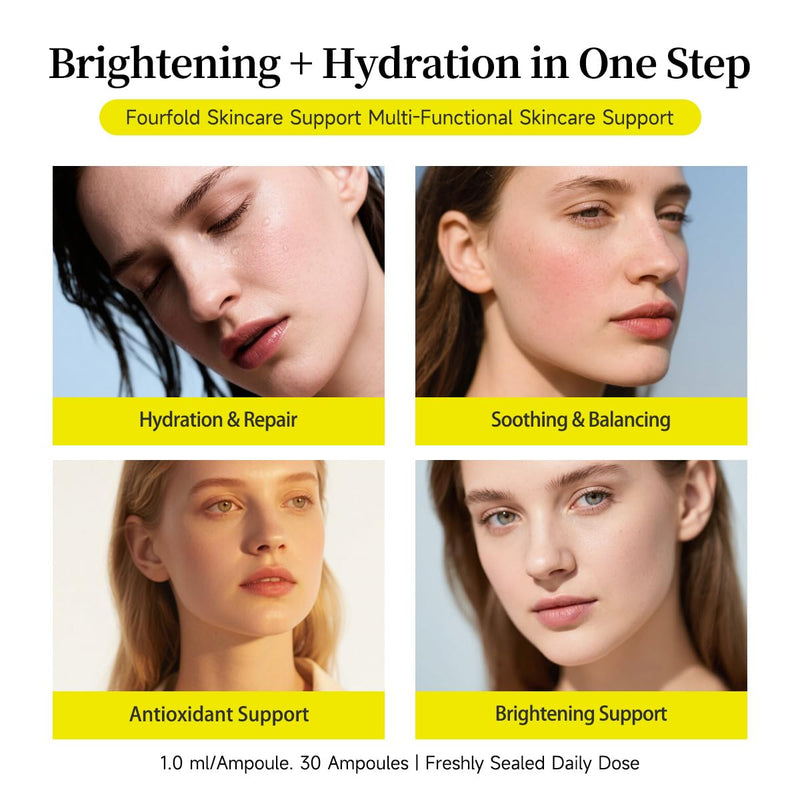 Vitamin C Face Serum with Glutathione, 4D Hyaluronic Acid & Aloe Vera – Lightweight Brightening & Hydrating Ampoule for Daily Skincare, Dark Spots, Sensitive Skin Friendly - (1.0 ml)*30 Vials