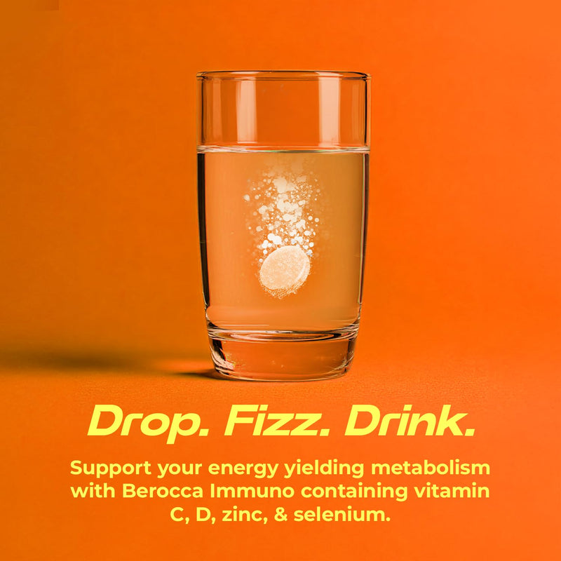 Berocca Immuno Effervescent Tablets, 11 Vitamins and Minerals, Including Vitamins D, C, A, B9, Zinc and Iron to Help Support Your Immune System and B6 and B12 Support Energy Release, Green, 30 Tablets