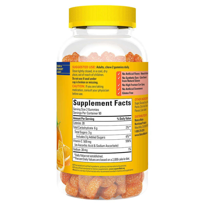 Nature Made Extra Strength Vitamin C 500 mg, 180 Gummies Bundle with a Pill Oragnizer (2 Items)