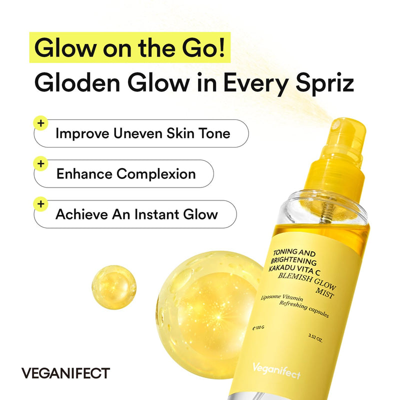 VEGANIFECT Vitamin C Serum Face Mist with Niacinamide & Glutathione | Vitamin C glow face mist with niacinamide, glutathione and Kakadu plum for lightweight hydration and a radiant, dewy finish