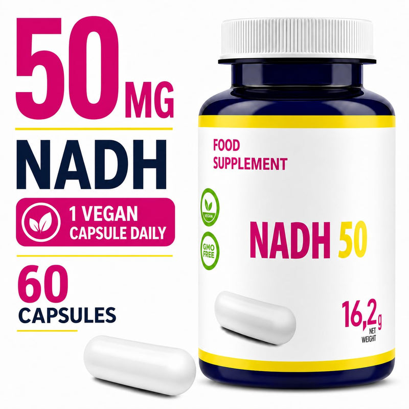 Hepatica NADH 50mg (Reduced Nicotinamide Adenine Dinucleotide) | High Strength | 60 Vegan Capsules | 2-Month Supply | 3rd Party Lab Tested