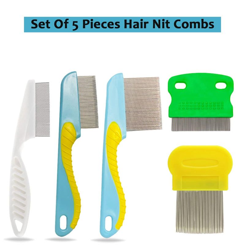[Australia] - 5 Pieces Hair Nit Combs Remove Head Nits Fine Stainless Steel Teeth Head Nit Comb For Pets Kids And Adults 