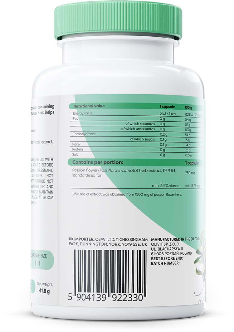 Osavi Passiflora 250 mg – 120 Vegan Capsules | Standardized Passion Flower Extract for Relaxation & Sleep Support | Helps with Mental Tension & Anxiousness 120 count (Pack of 1)