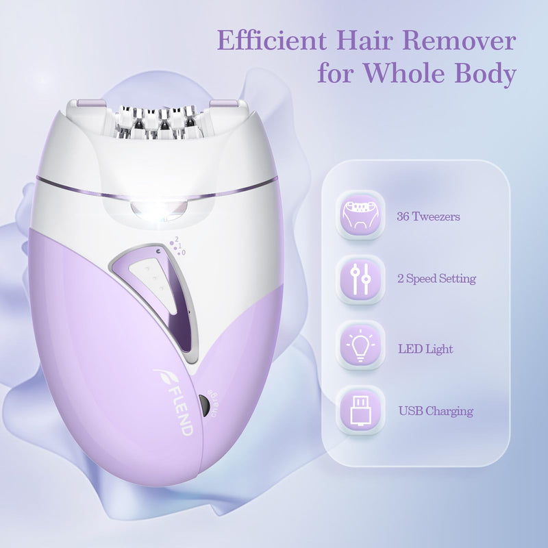 Epilators, 2-Speed Painless Smooth Glide Epilator for Women, Cordless Rechargeable Facial Hair Removal Epilator, Hair Removal Device for Women's Face Legs Bikini Area Arms Legs Light Purple