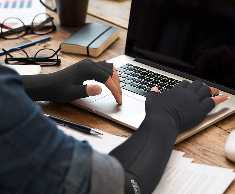 [Australia] - Copper Compression Long Arthritis Pain Relief Gloves - Copper Infused Orthopedic Fingerless Hand Brace for Women, Men - Carpal Tunnel, Computer Typing, RSI, Support Hands, Wrist, Arms - 1 Pair - L Large (Pack of 1) 