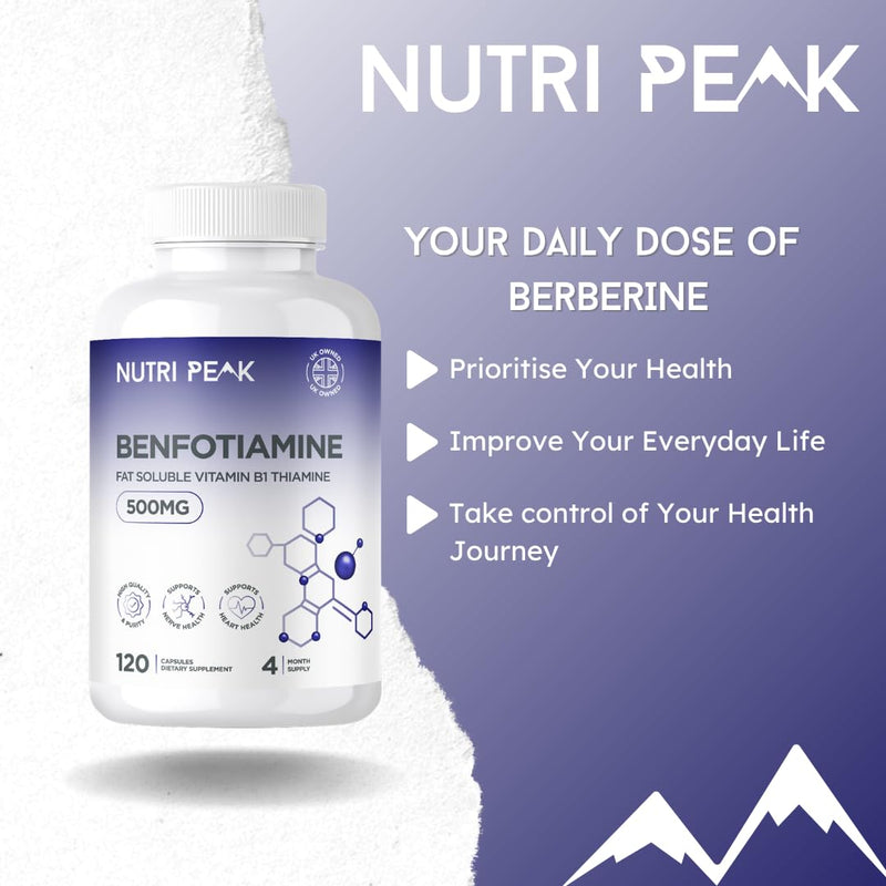 Max Strength Benfotiamine | 500MG | 120 Capsules | 4 Month Supply | Thiamine Supplement| Heart & Kidney Support | Antioxidant | Vitamin B1 | Non GMO & Gluten Free | Vegan