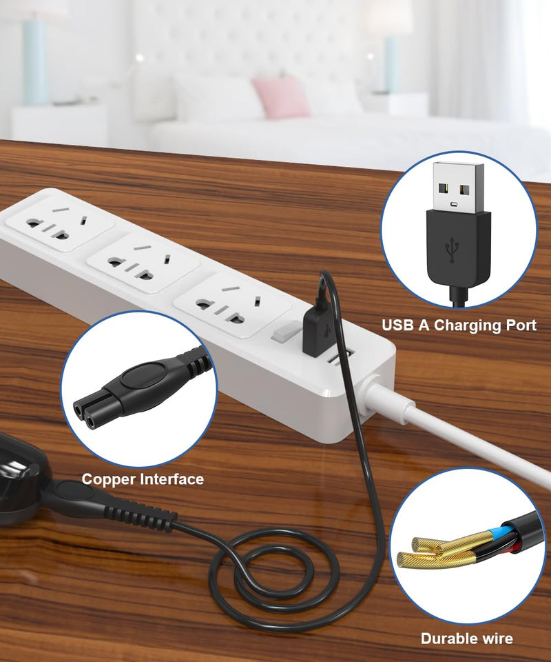 [Australia] - 5V charger for Philips Norelco shaver One Blade 360 QP2734 QP2724 QP2720 QP2834 QP1324 QP4631 MG9510 MG9520 MG5910 MG7910 MG7930 MG7950 power supply adapter with USB charging cable 