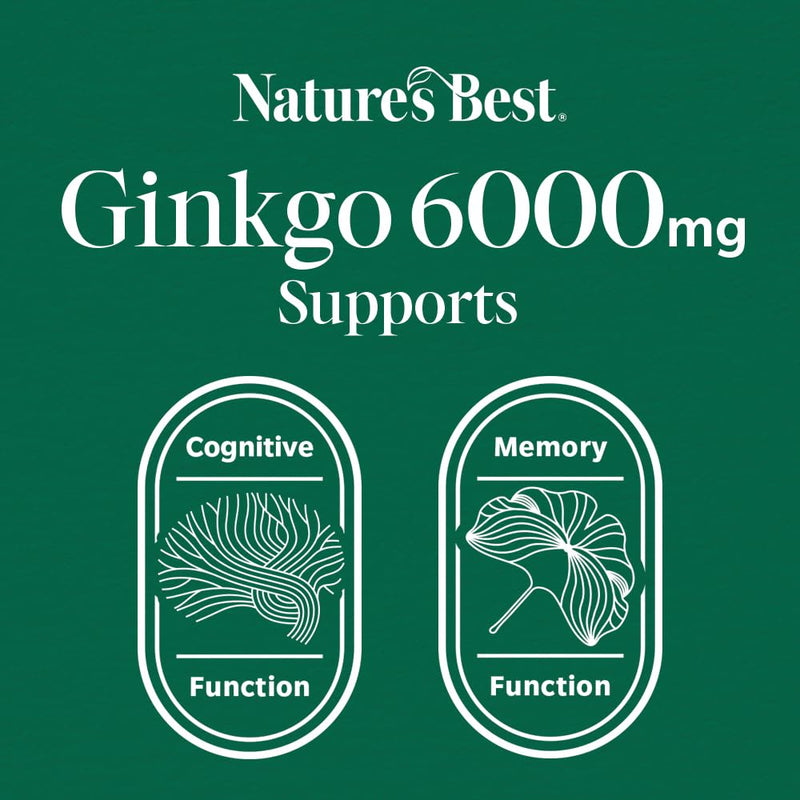 Nature's Best Ginkgo Biloba 6000mg - High Strength - Pure Grade Extract and Time Release Formula - UK Made - 120 Vegan Tablets (2 Months' Supply)