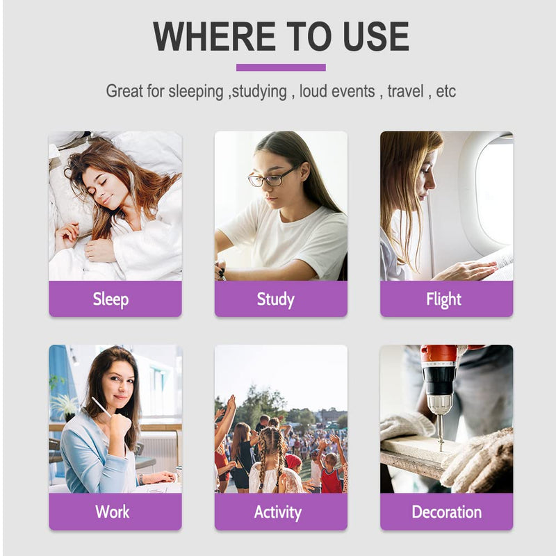 [Australia] - LYSIAN Slim Size Foam Ear Plugs for Small Ear Canals Women, Kids, 100 Pairs, 35dB SNR Noise Canceling Earplugs for Sleeping, Work and Study (Purple) Purple 