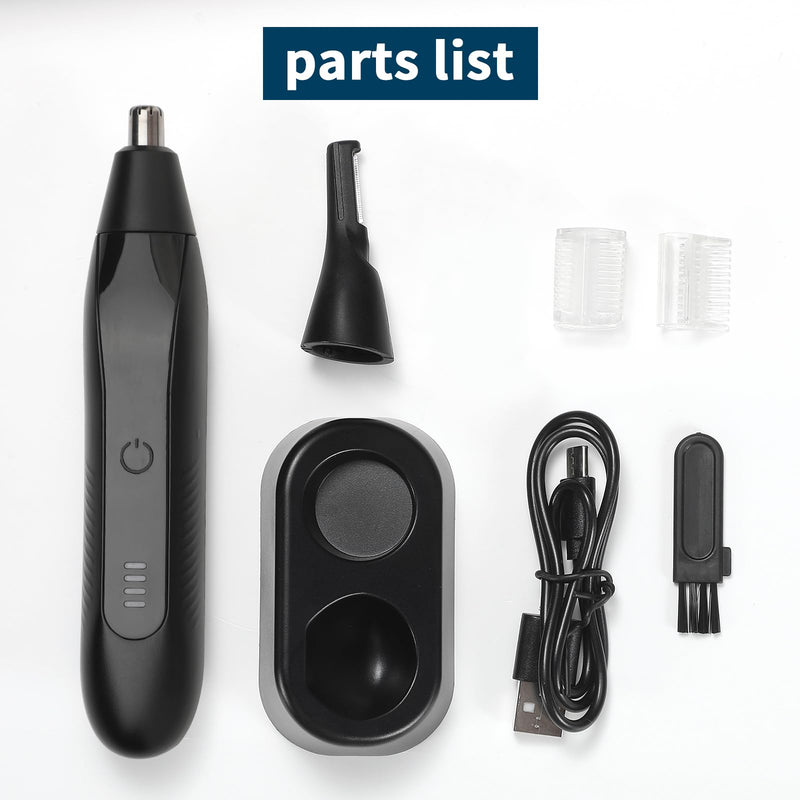 [Australia] - Ear and Nose Hair Trimmer for Men, 2025 Professional Painless USB Rechargeable Eyebrow & Facial Electric Hair Trimmer for Men Women, Powerful Motor, Dual Edge Blades, IPX7 Waterproof Easy Clean Black 