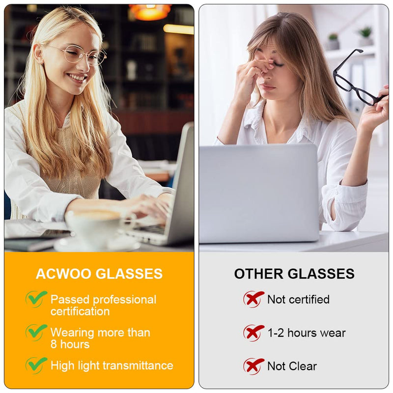 [Australia] - ACWOO Blue Light Filter Glasses, Set of 2 Round Anti Blue Light PC Gaming Glasses Fashion Glasses, Metal Blue Light Blocking Glasses, Retro No Strength Blue Filter Glasses for Women Men (Gold + Silver) Round (Gold + Silver) 