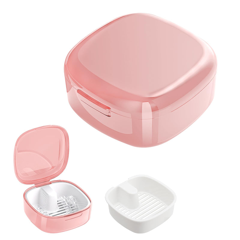 [Australia] - Braces box, denture box, denture box, denture box with sieve, denture box, retainer container, storage box with hanging sieve, denture container, tooth splint box (pink). 