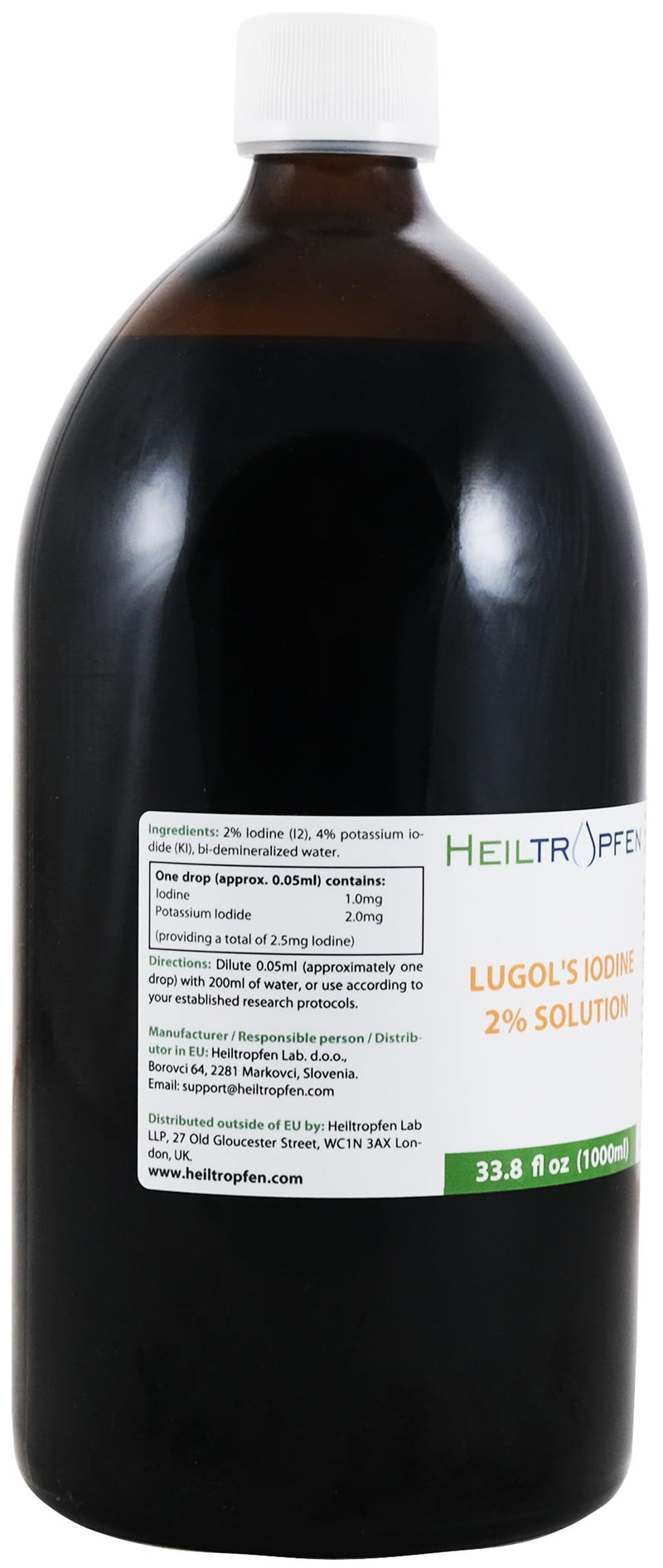 [Australia] - 2% Lugols | Lugol's iodine solution | 1000ml | 6% liquid formulation | 2 percent elemental iodine and 4% potassium iodide | Pharmaceutical Grade Ingredients | Healing Drops® 