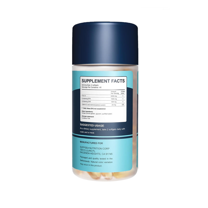 Deep Sea Fish Oil 2000mg, EPA, DHA & Vitamin E, Omega 3 Supplement,90 Softgels, 45-Day Supply
