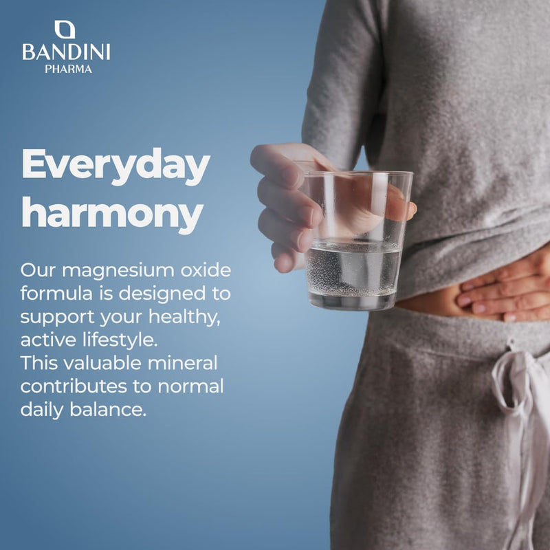 Bandini® Magnesium Oxide 400 Capsules (+1 Year), 664 mg (Including 400 mg Elemental Magnesium) per Capsule, Support for Digestion and Fatigue, High Strength Dietary Supplement, 100% Vegan