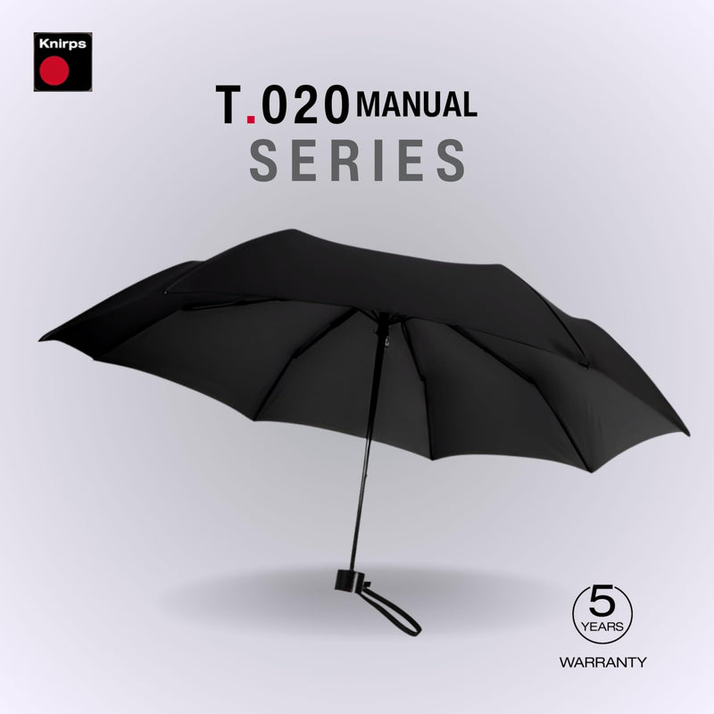 Knirps T.020 Small Manual Open Close Rain Umbrella - Compact Travel Umbrella for Adults Black