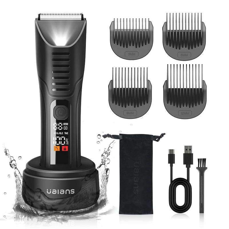 [Australia] - Ualans Intimate Razor for Men, Improved USB C Multifunctional Body Hair Trimmer Men with LED Light and Display, IPX7 Waterproof - Wet and Dry, 4 Attachment Combs, Gift for Men 