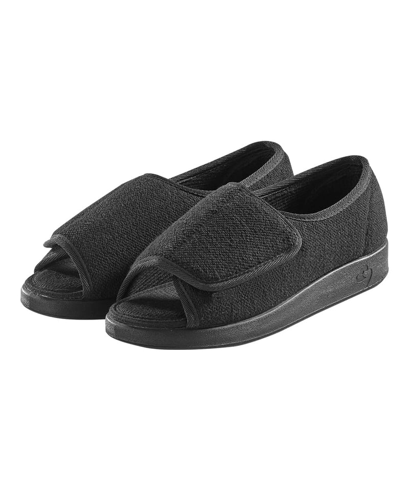 [Australia] - Silverts Diabetic Open-Toe Shoes for Women | Extra-Wide Non-Slip Comfortable Slippers for Elderly, Swelling, Sensitive Feet 7 Wide Black/Black 