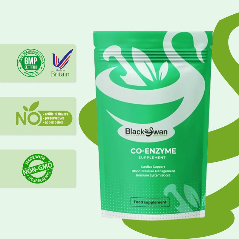 Black Swan Co-Enzyme Softgels - 500mg CoQ10 Antioxidant Supplements - Natural Plant-Based Formula for Daily Wellness Routine & Nutritional Support - Easy to Swallow - 30 Caps 4 Month Supply 30 Softgels