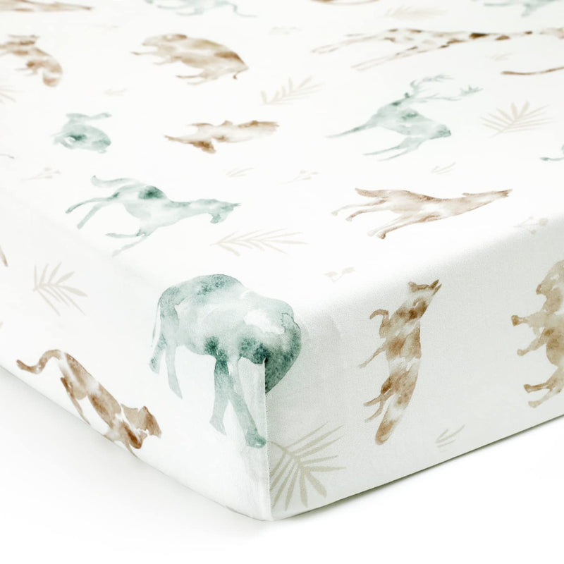 [Australia] - Stretch Ultra Soft Jersey Knit Fitted Crib Sheets Set 2 Pack，Fit All Standard Crib Mattress Pads Safe and Snug, Crib Fitted Sheet for Baby, Stylish African Savannah Animals Pattern Savannah Animal 