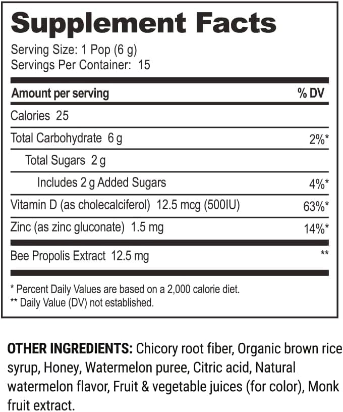 Beekeeper's Naturals Kids Throat Soothing Lollipops, Watermelon, 15 ct | Doctor Formulated Immune Support, Under 2g Sugar, Vitamin D & Honey