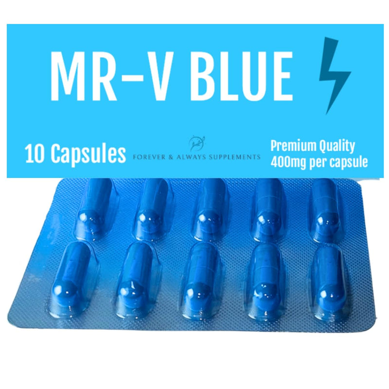 10 x Pills - MR-V Blue high Strength 400mg Natural Supplement for Men - Ginseng & Maca Ultra Strong Fast Acting Male Capsules/Tablets - Stronger, Harder & Firmer 10 count (Pack of 1)