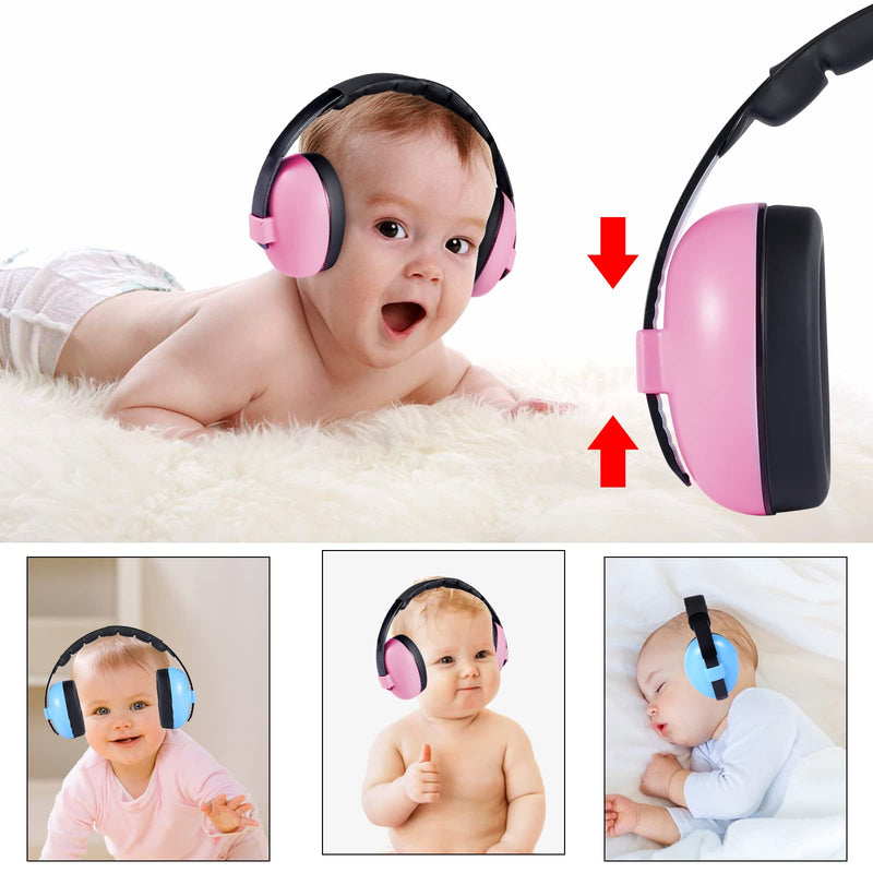 2 Packs Baby Noise Canceling Headphones, Baby Ear Protection Earmuffs Infant Hearing Protection Ear Muffs for Babies, Infants, Toddlers and Newborns Age 0-2+ Years (Blue & Pink)