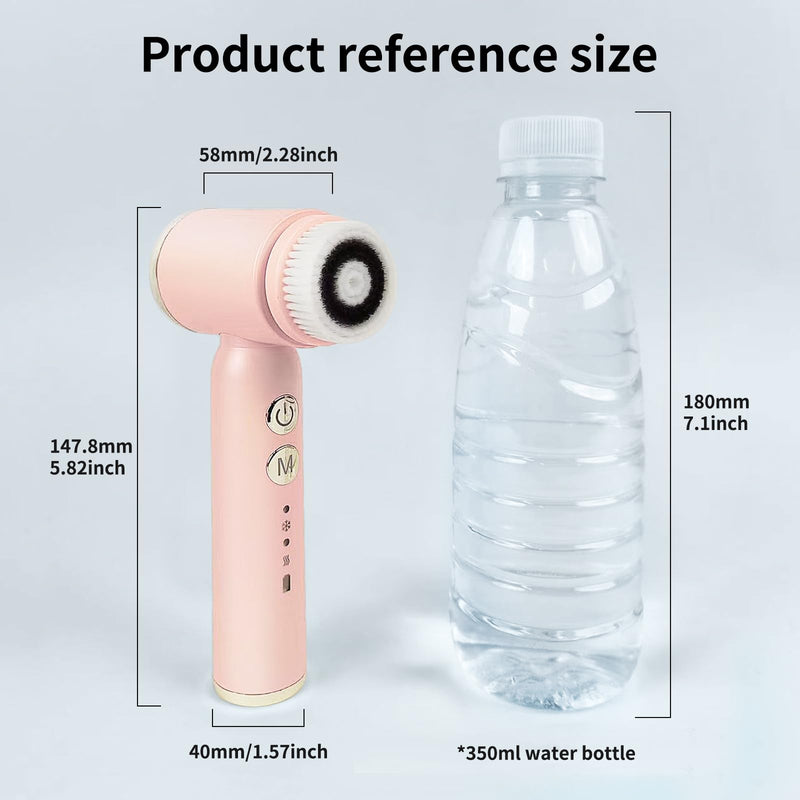 [Australia] - Electric Facial Cleansing Brush,8-in-1 Face Cleansing Brush with Hot & Cold Compress, 6 Brush Heads, 3 Spin Speeds, Waterproof face Scrubber for Exfoliating, Deep Cleansing,Massaging (Pink) Pink 