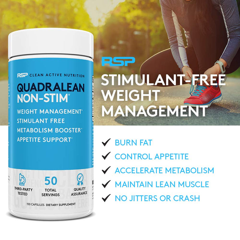 [Australia] - RSP Nutrition QuadraLean - Stimulant Free Weight Management, Metabolism Booster, Energy & Appetite Support - CLA, L-Carnitine, Green Tea Extract, Non-Stim Formula, 50 Serv (Packaging May Vary) 