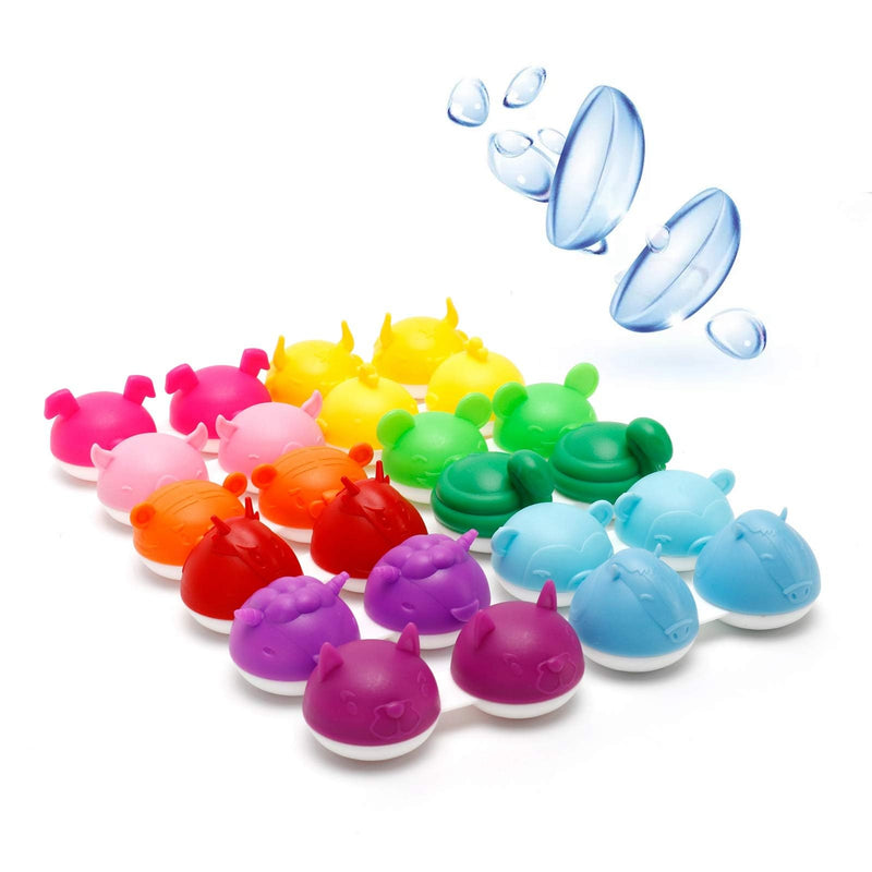 [Australia] - 12 Pack Colored Contact Lens Case, Cute Animal Contact Lens Case Large Box Holder No Leak Dustproof Contact Lens Case Organizer with Carry Box 